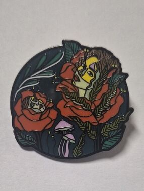 Make An Offer! Enamel Floral Woman & Child Pin - Floral, Red Roses,  Mushrooms